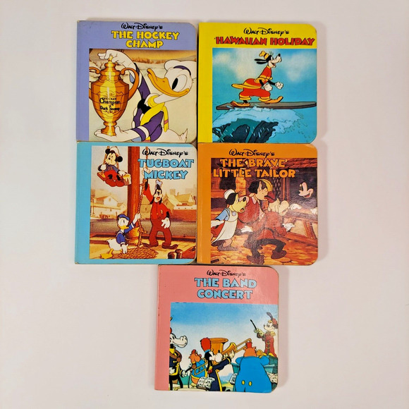 5 x Walt Disney Mini Board Book Lot 1986 Vintage Chatham River Set Mickey Pluto - Picture 2 of 8